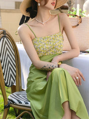 Lizakosht Summer Women Fashion Spaghetti Strap Green Dress Laides One Piece Party Dresses Female Casual Clothes