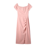 Lizakosht Summer New Solid Color High-Waist Elegant Dress Ladies Slim Slit Long Casual Skirt Party Club Sexy Neck Open Long Dress