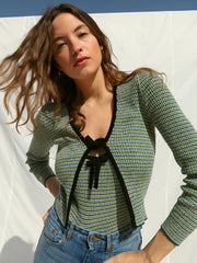 Lizakosht Rowling Mirror Striped Belt Knit Women Cardigan V-neck Long Sleeve Loose Lady Blouse Casual Female Tops