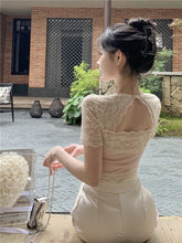 Lizakosht Cute Tops Tee Women Summer Bow Decoration Lace Patchwork Slim Short Tshirt for Sweet Girls Kawaii Clothes