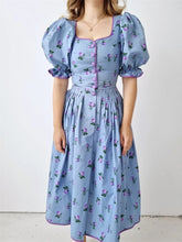 Lizakosht 2023 Spring New Square Collar Retro Dress Puff Sleeve Single Breasted Fashion Floral Vestidos Boho Beach Holiday Dress