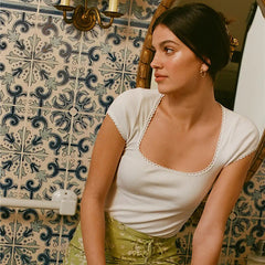 Vintage Patchwork T-shirt Woman Symmer Square Collar Short Sleeve White Knitted Tshirt Top Female Elegant Casual Tee Shirts