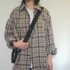 Retro Plaid Jackets Women Harajuku Unisex All-match Basic Teens Checkered Shirts Outwear Spring Single Breasted Couples Coats