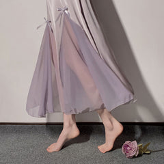 Lizakosht Woman Purple Pajamas Sleepwear Sexy Lace Nightdress Elagent V-collar Sling Bowknot Dress Skin Friendly Perspective Nightgown