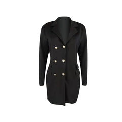 J6112 women's autumn and winter new black V-neck double breasted suit coat dress