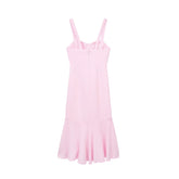 Lizakosht Women New Chic Fashion Textured laminated decoration Midi Dress Vintage sleeveless sling Female Dresses Vestidos Mujer