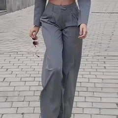 Lizakosht Women Two Piece Set Autumn Fashion Solid Lapel Short Long Sleeve Loose Top Casual With Pockets Pants Sets High Streetwear