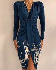 Wepbel Slim-Fit Evening Dress Women Long Sleeve Slim Fits Lace Up OL Bodycon Dress Crimp V-neck Long Sleeve Silk Sexy Dress