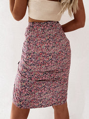 Lizakosht Spring High Waist Skirts Floral Print Drawstring Women Split Midi Skirt Female Casual Boho Bodycon Skirts