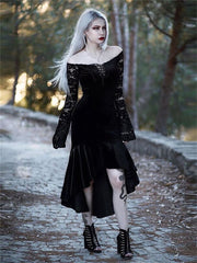 Gothic Dark Mesh Midi Dress Women Victorian Costume Velvet Robe Renaissance Witch Medieval Dresses Cosplay Wizard Halloween Y2k