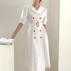 White Chic Dress Women Clothing 2022 Summer Double Breasted High Waist Elegant Dress Women Vestidos Business Korean Bodycon