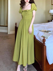 Lizakosht Midi Dress Women Summer New Fashion Elegant Casual Evening Party Korean Dresses Vintage Clothes Female Slim Vestidos