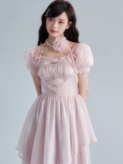 Lizakosht Office Lady Korean Fashion Dress Summer Pink A-line Elegant Midi Dress Women Kawaii Short Sleeve Beach Style Dress