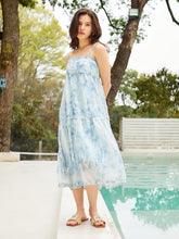 Lizakosht Bandage Sexy Slip Boho Beach Dress Sky Blue Floral Chiffon Women Long Dress Backless Elegant Maxi Dresses For Women Summer