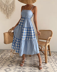 Lizakosht Summer New Women's Clothing Mid-length Light Mature Fashion Plaid Polyester Dress Suspenders Large Swing Skirt