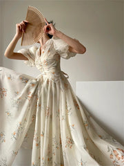 Lizakosht Midi Dress Women Summer New Fashion Elegant Casual Slim Vestidos Evening Party Korean Print Dresses Female Vintage Clothes