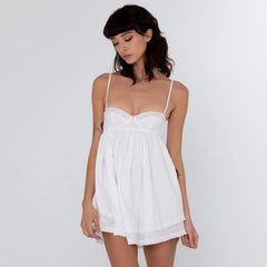 Lizakosht Women Summer Spaghetti Strap White Pajamas Homewear Sexy Mini Dress Sleepwear Comfortable