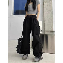 Lizakosht Vintage Hip Pop Cargo Pants Women Streetwear Casual Jogger Loose Large Pocket Leg Wide Trousers Female Clothes
