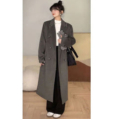 Lizakosht Winter Solid Turn Down Collar Woolen Coats Women Korean Simple Blazer Wool Long Coats Office Lday Doube Breasted Coats
