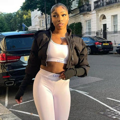 Lizakosht Two-wear Women's Short Down Down Cotton Thick Drawstring Waistcoat Jacket Parka Coat Zipper Winter Bubble Jacket Warm Streetwear