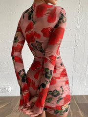 Lizakosht  High Quality Summer Sexy  Dress Women Floral Party Mini Dress 2022 New Arrivals Long Sleeve Bodycon Dress Club Evening Dresses