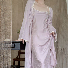 Lizakosht Womens Sexy National Style Printed Nightdress Sleeping Dress Set for Women's New Chinese Wedding Morning Robe Dress Can Outworn