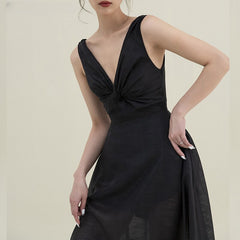 Lizakosht Black Sleeveless Dress Women Clothing 2023 V Neck Elegant High Waist Summer Dresses Bodycon Vintage Runway Vestido Apricot