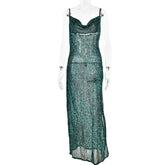 Lizakosht Summer Lady Sexy Slim Fit Backless Leopard Print Suspender Dress Women Lace Sleeveless High Split Swing Collar Evening Dresses