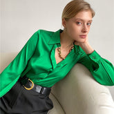 Lizakosht Satin Shirt Spring and Summer Long Sleeve Temperament Shirt Lapel Woman Button Up Shirt Long Sleeve Blouse Shirts Women Shirts