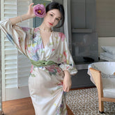 Hstar Oriental Classical Beauty Temperament Retro Ink Printing V-neck Women 2022 Summer Slim Long Elegant Dress robe traf boho