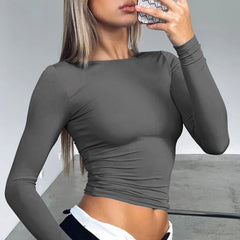Lizakosht Y2K Tight-fitting Casual Long-sleeved T-shirts Breathable Bottoming Shirt All-match Outerwear Moisture-wicking T-shirt