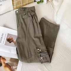 Lizakosht Brown Cargo Pants Women American Style Vintage 90s Y2k Streetwear Fashion High Waist Design Baggy Straight Wide Leg Casual Pants