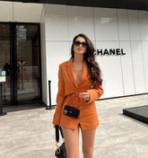 Lizakosht Women's Two Piece Cotton Pink Plaid Retro Office Women's Suit Jacket High Waist Lapel Long Sleeve Tie Rope Sexy Shorts Suit