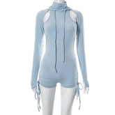 Lizakosht Hoodies Ribbed Jumpsuit Women Hollow Out Long Sleeve Bodycon One Piece Beach Sexy Casual Summer Playsuit For Ladies