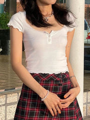 Lizakosht Sexy White Crop Top Gyaru Slim Fit Solid Tee Shirt Femmes Summer Clothes for Women Fashion T Shirt Y2k Tops Streetwear