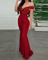 Lizakosht Women Elegant Sexy Cocktail Vestir Vestido Evening Gown Twist Front Off Shoulder Sequin Party Mermaid Dress