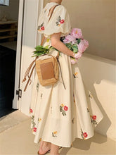 Lizakosht Summer Floral Print Midi Dress Korean Style Women Casual Puff Sleeve Single Breasted Vestidos Ladies 2023 New Clothing