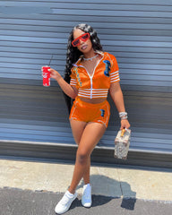 Lizakosht  Letter Striped Active Women 2pcs Set Short Sleeve Jacket and Shorts Set Sport Sweatsuit Tracksuit Two Piece Set Outfits