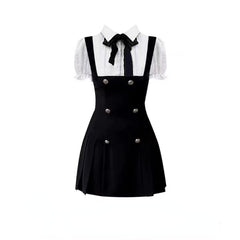 Lizakosht Sweet Mini Fake Two Dress Puff Sleeve Summer French Elegant Short Party Dress Woman Casual Korea Fashion Vintage Dress Slim