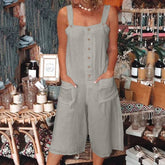 Lizakosht Women Cotton Hemp Beach Playsuit Bodysuit Casual Pocket Button Jumpsuit Linen Vintage Female Loose Strappy Pants Romper Overall