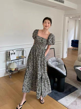 Lizakosht Korean Fashion Floral Maxi Dresses Puff Sleeve Sexy Low Cut Beach Long Dresses Elegant Casual Ladies Women Dresses Summer