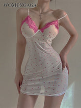 Lizakosht New V-neck Sexy WOMENGAGA Lace Sweet Mesh Lace Slim Dot Mini Tank Dress Y2K Fashion Sexy Women Asian Girl Kroean Tops 2N2D