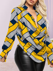 Lizakosht Woman Blouse Shirt Sexy Deep V Neck Chain Printing Long Sleeve Ladies Tops 2022 Spring Summer Office Elegant Shirt Blusa Mujer