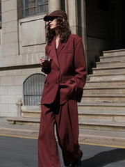 Lizakosht Autumn Women Solid Loose Blazer Suit Office Lady Double Breasted OverSize Fashion Blazer+pants 2Piece Set Korean Streetwear