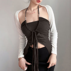 Lizakosht Top Sexy Off-the-Shoulder Irregular Lace-Up Camisole 2022