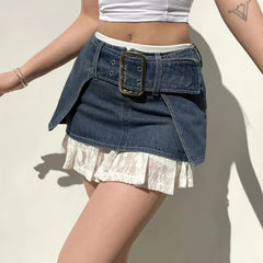 Lizakosht Ultra Extreme Mini Denim Skirt Micro Low Waist Y2K Microskirt Short Jeans Skirts Belt A-line Harajuku Punk Korean Style