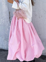 Lizakosht Satin Elegant Long Skirt Women Fashion Autumn Casual High Waist Solid A-line Tutu Midi Skirt High Street Office Lady
