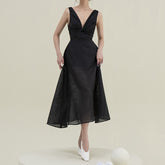 Lizakosht Black Sleeveless Dress Women Clothing 2023 V Neck Elegant High Waist Summer Dresses Bodycon Vintage Runway Vestido Apricot