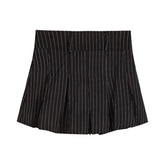 Vintage Preppy Style Striped Pleated Skirt Women Sexy Cute Korean Fashion High Waist Y2K 90s A-line Black Mini Skirts