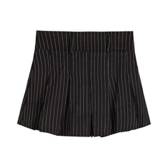 Vintage Preppy Style Striped Pleated Skirt Women Sexy Cute Korean Fashion High Waist Y2K 90s A-line Black Mini Skirts